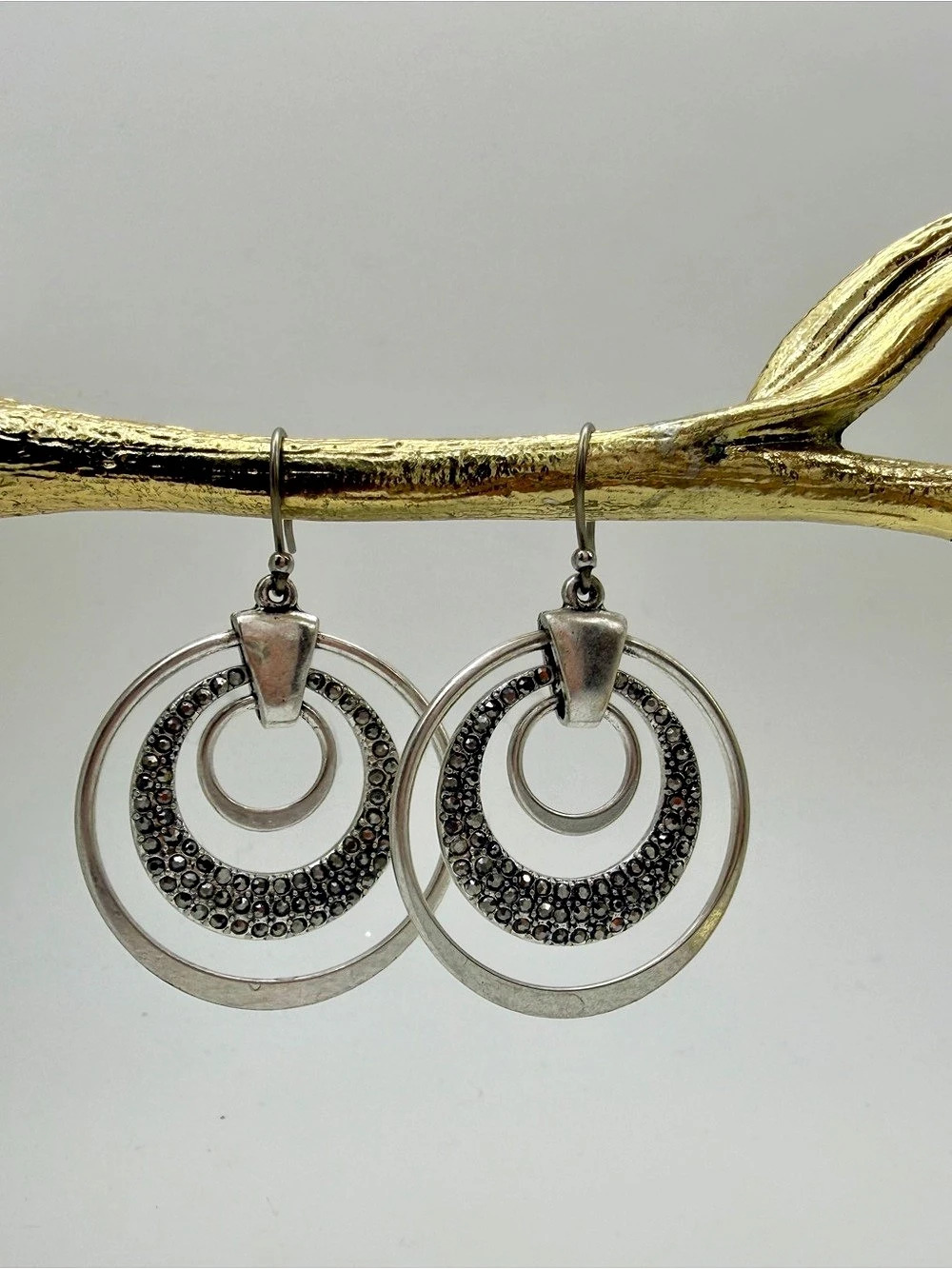 Textured Double Hoop Earrings in Silver & Black